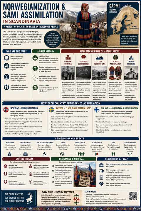 Norwegianization and Sámi assimilation reference infographic